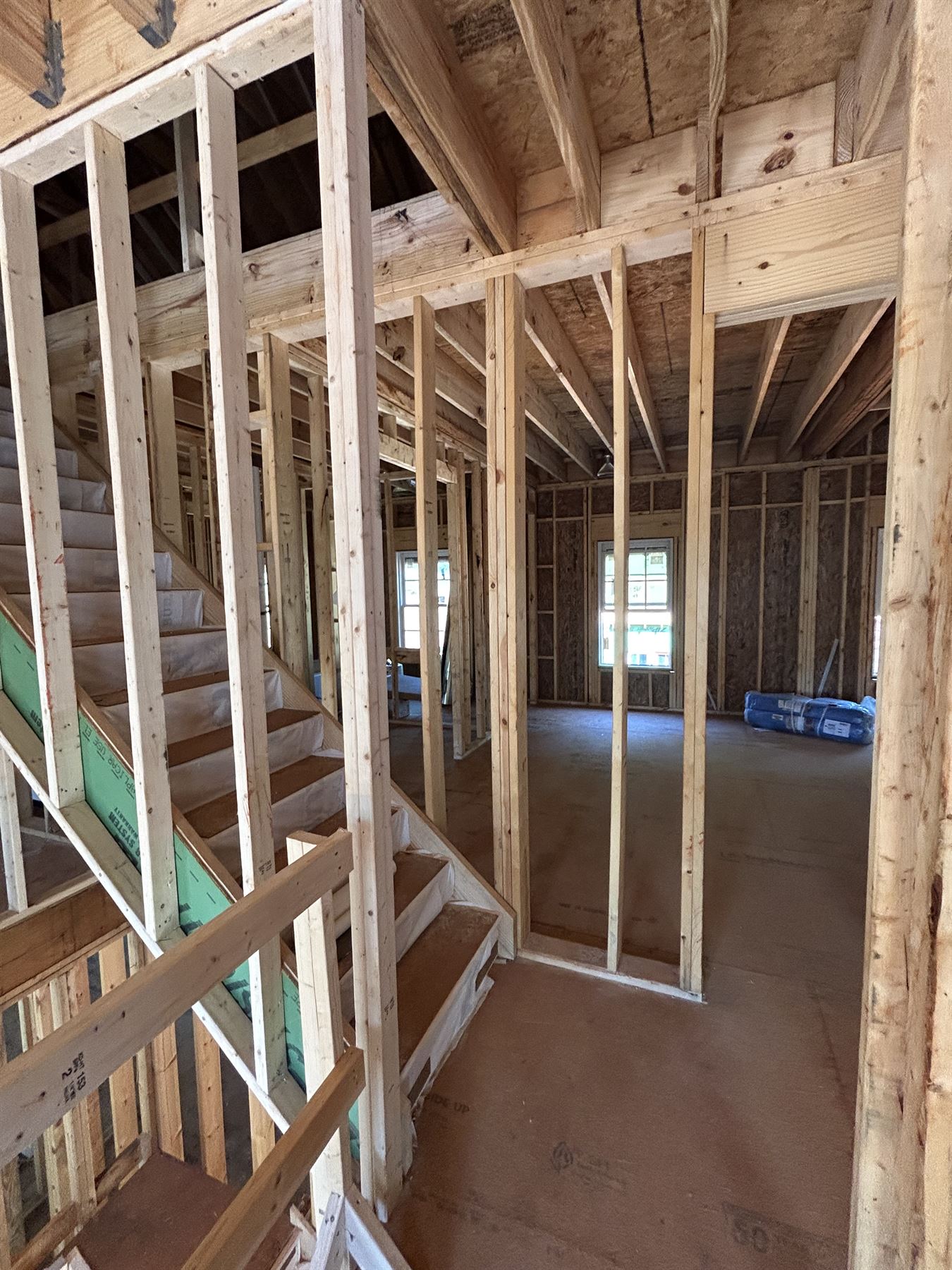 Interior framing and staircase of a new home
